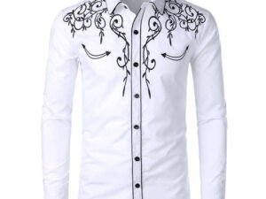 Top quality Mens Western Shirts Long Sleeve Slim Fit Embroidered Cowboy Casual Button Down Mexican Shirt